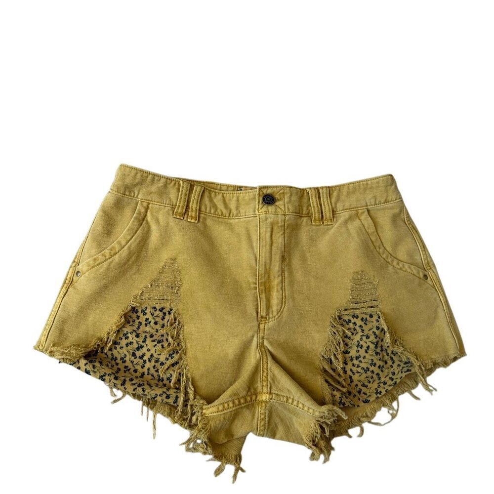 Anthropologie Pilcro Denim Shorts Low Rise Cargo Cut Off Boho Ditsy Floral Musta - Picture 2 of 10